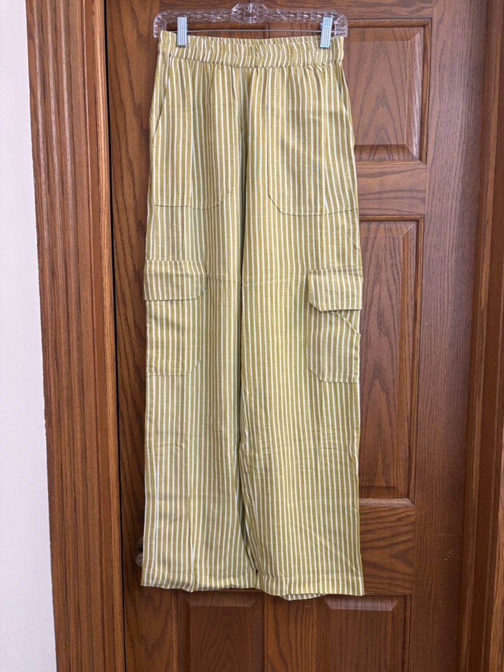Noisy May Mustard Striped Lightweight Cargo Pants Small Summer Bohemian Coastal